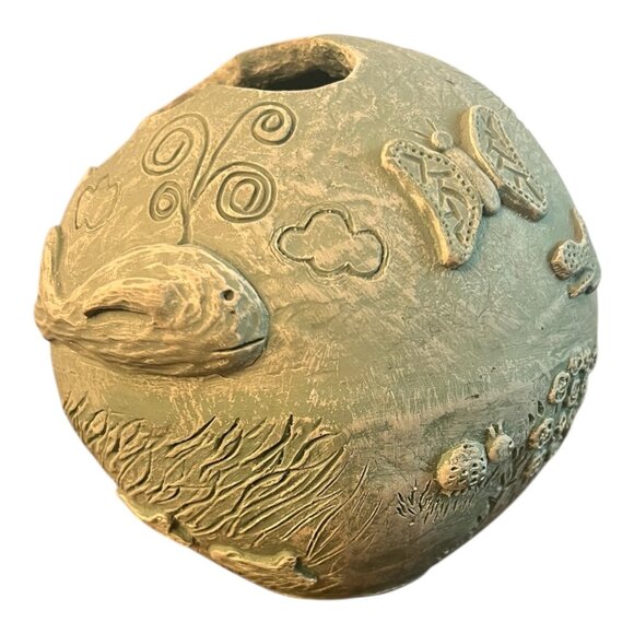 Textured Ceramic Tropical Themed Decorative Pot/Planter With Carved Ocean Motifs - Picture 6 of 8